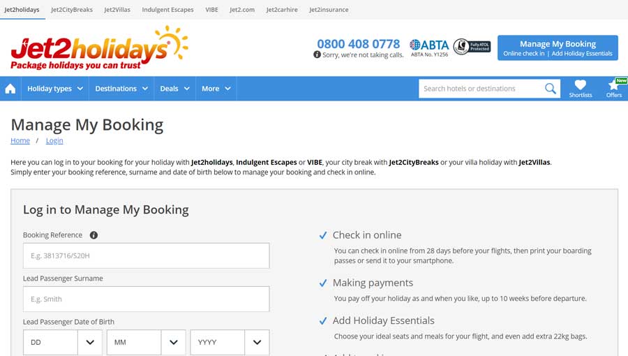 Jet2 Holidays Manage My Booking