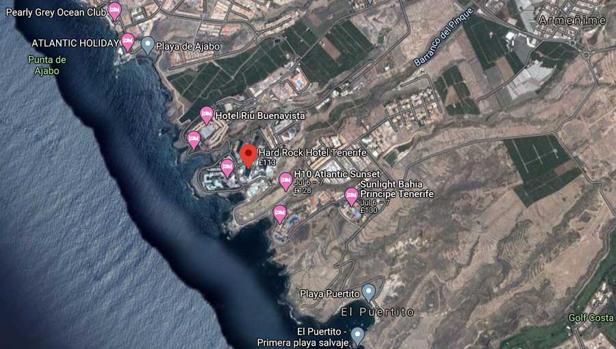 Hard Rock Hotel Tenerife Location Map
