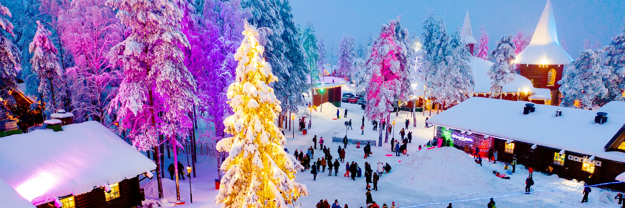 Snowy ski resort at Christmas