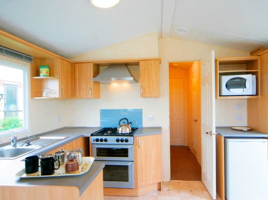 Inside a modern static caravan at a UK holiday park
