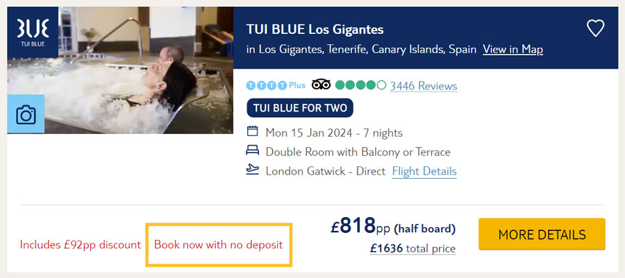 TUI No Deposit Holidays