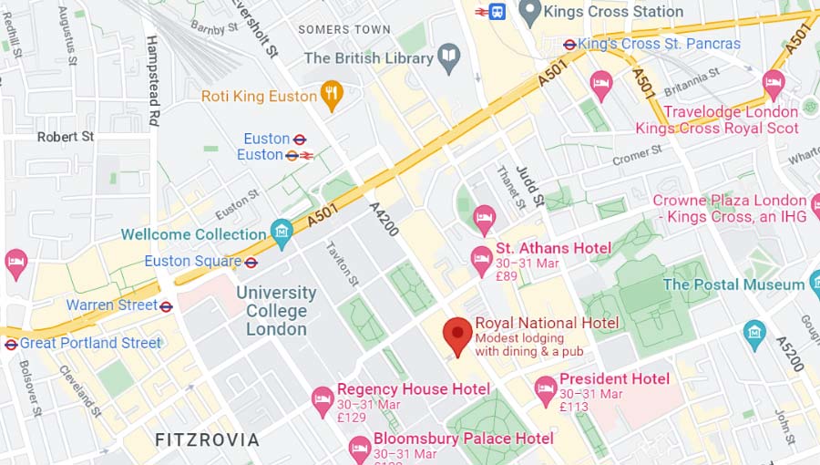 Royal National Hotel London Location Map