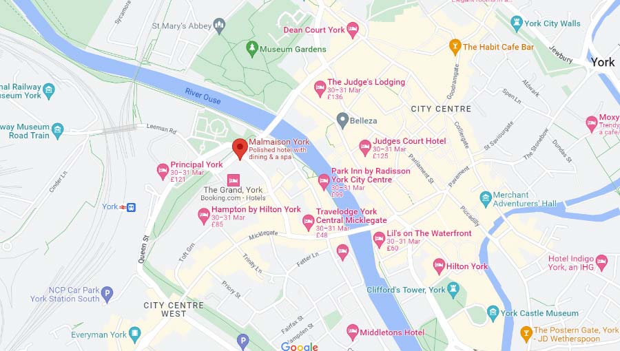 Malmaison Hotel York Location Map