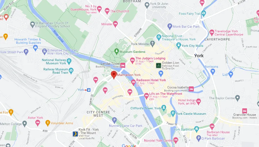 Malmaison Hotel York Location Map